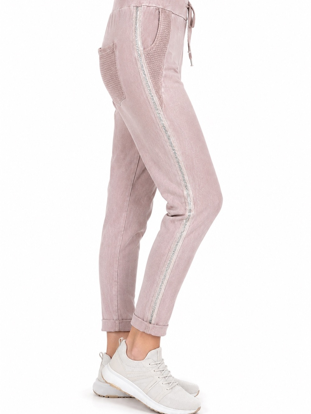 Made in Italy Pink Taupe Stretchy Cotton Jogger Pants Silver Side Stripe S